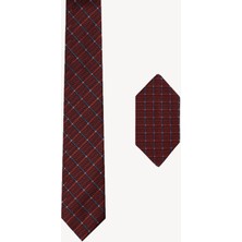 Erkek Lacivert Taba Çizgi Desenli Kravat Mendil Set