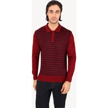 Ysf Erkek Lacivert Bordo Polo Yaka Kareli Triko