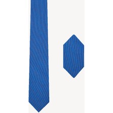 Erkek Mavi Nokta Desenli Slim Kravat Mendil Set