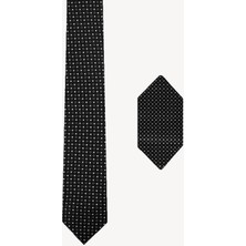 Erkek Siyah Desenli Kravat Mendil Set