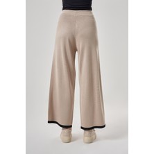 Mizallle Paça Biyeli Triko Bej/siyah Pantalon