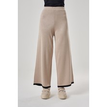 Mizallle Paça Biyeli Triko Bej/siyah Pantalon