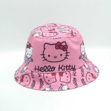 Shopiolog Kız Çocuk Hello Kitty Balıkçı Kova Güneş Şapkası Seyahat, Yürüyüş, Kamp, Piknik, Tekne, Kumsalda