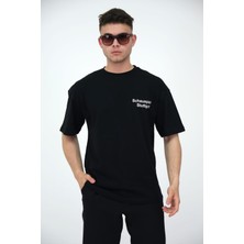 Frezzbi Erkek Oversize Bisiklet Yaka Basic Kısa Kollu Yazı Baskılı T-Shirt