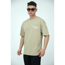 Frezzbi Erkek Oversize Bisiklet Yaka Basic Kısa Kollu Yazı Baskılı T-Shirt