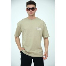 Frezzbi Erkek Oversize Bisiklet Yaka Basic Kısa Kollu Yazı Baskılı T-Shirt