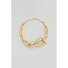 So CHIC Argento Elegante 18 Ayar Sarı Altın Kaplama 22 Cm Gümüş Tasarım Bileklik