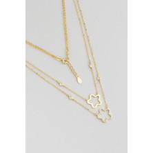 So CHIC Papatya Büyüsü 18 Ayar Sarı Altın Kaplama 45 Cm Gümüş İkili Kolye