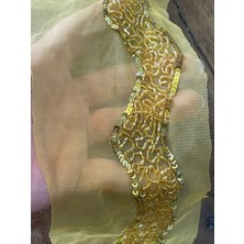 Gönülden Tasarım 4 cm En Sarı Boncuk Işleme Su Yolu Şerit Güpür Aplike Dekoratif Şerit 1 Metre )