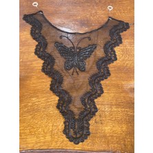 Gönülden Tasarım 37X28 Ccm Siyah Tül Güpür Kelebekli Yaka Elbise Yaka Bluz Yaka Aplike