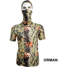 Platin by Orses Sıfır Yaka Kısa Kol Saz Desenli Avcı ve Outdoor T-Shirt + Puff