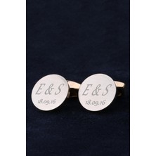 Kravatkolik Kişiye Özel Baş Harf Tarihli Hediye Altın Renk Kol Düğmesi