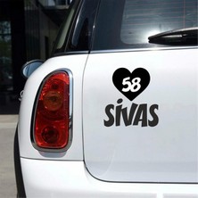 Reysa Tasarım Kalpli 58 Sivas Araba Sticker Siyah 20X15 cm