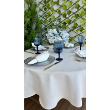 Decamor Home Keten Dokulu Dertsiz Beyaz Yuvarlak Masa Örtüsü