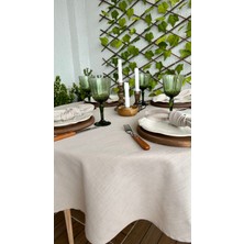 Decamor Home Keten Dokulu Dertsiz Bej Yuvarlak Masa Örtüsü