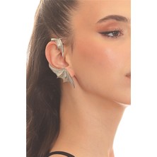 Labalaba Kadın Gümüş Renk Lak Kaplama Çivili Model Sağ Kulak Yarasa Earcuff&kıkırdak Küpe