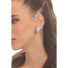 Labalaba Kadın Gümüş Renk Lak Kaplama Çivili Model Sol Kulak Yarasa Earcuff&kıkırdak Küpe