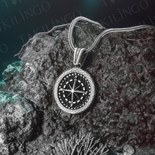 Takılingo 925 Ayar Gümüş Mikro Taşlı Pusula Tasarım Erkek Kolye