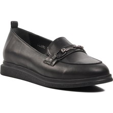 Ayakmod 44280 Siyah  Deri Kadın Loafer Ayakkabı
