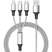 Conocer Huawei Xiaomi Samsung Iphone Uyumlu Örgü Hasır Çoklu Şarj Kablosu Type-C Micro Lightning