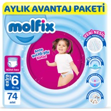 Molfix Pants Bebek Bezi 6 Beden E.Large Aylık AvantajPaketi 74 Adet