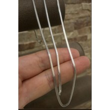 Erer Gümüş Gümüş 2,5 mm Yassı Döküm Yılan Erkek Zincir Kolye ve Bileklik Takım