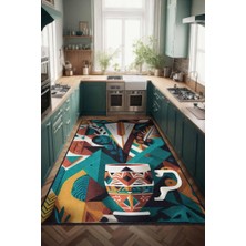 Homshtag Kahve Benim Dünyam Geometrik Çok Renkli Salon Halısı Modern Mutfak Halı Etnik Desenli Halı