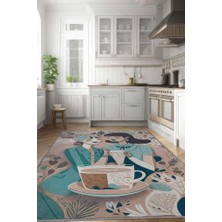 Homshtag Kahve Dostluğu Çok Renkli Kahve Sever Halısı Geometrik Mutfak Halısı Minimal Salon Halısı