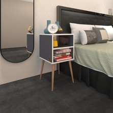 Kenzlife  Komodin Erkeli Gri 74*39*39 Ahşap Ayaklı Komidin Kitaplık