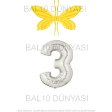 Bal10 Dünyası Sarı Renk Melek Kanadı Folyo Balon ve Rakam Folyo Balon Seti Yaş 3