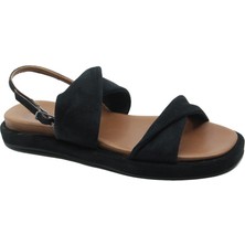 Shan Kadın Siyah Süet Hakiki Deri Sandalet