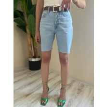 olafre City Boy Jean Şort, Paçası Kesik Taşlanmış ,bermuda Denim Mavi Kot Şort