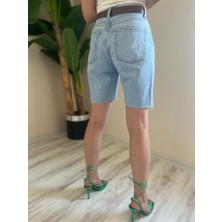 olafre City Boy Jean Şort, Paçası Kesik Taşlanmış ,bermuda Denim Mavi Kot Şort