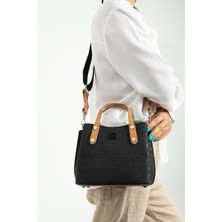 Just Polo Siyah Taba Kolon Askı Mini Boy 4 Bölmeli Kadın El ve Omuz Çantası 24X24CM JPT3922