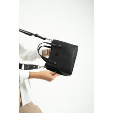 Just Polo Siyah Kolon Askı Gofraj Baskı 4 Bölmeli Kadın El ve Omuz Çantası MDS4095