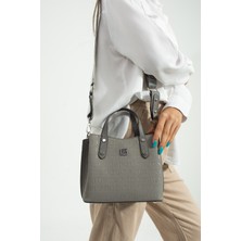 Just Polo Gri Kolon Askı Gofraj Baskı 4 Bölmeli Kadın El ve Omuz Çantası MDS4095