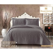 Royal Home Riva Kadife Çift Kişilik Yatak Örtüsü Seti 3 Parça Antrasit