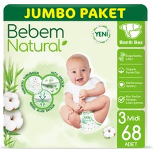 Bebem Natural Bebek Bezi 3 Beden Midi Jumbo Paket 68 Adet