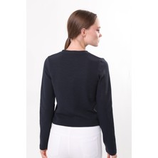 Owut Collection Düğmeli Yaka Uzun Kollu Lacivert Bluz