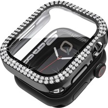 Quse Apple Watch Seri 3-2 42MM Uyumlu Ekran ve Taşlı Kasa Koruyucu Siyah