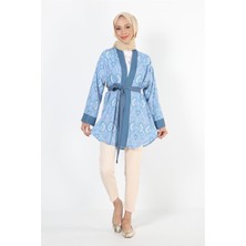 Plistre 2121_Desenli Beli Kuşaklı Tesettür Hırka