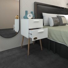 Kenzlife  Komodin Donatur Byz 74*39*39 Çift Çekmeceli Ahşap Ayaklı Komidin