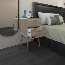 Kenzlife  Komodin Donatur Gri 74*39*39 Çift Çekmeceli Ahşap Ayaklı Komidin
