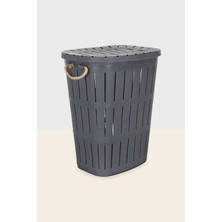 Kastamonu Plastik Bambu Halatlı Ahşap Görünümlü Çamaşır Sepeti 62 Lt