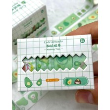 Kağıt Gemi Dükkan Cute Avocado Beyaz Kareli 4'lü Washi Bant Set / Washi Tape / Bullet Journal / Scrapbook