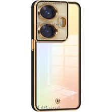 MTK Moveteck Realme C55 Kılıf Kamera Lens Korumalı Renkli Çerceveli Arkası Şeffaf Parlak Beyaz Gold Kenarlı Class