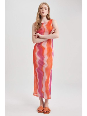 DeFacto Fall in Love Desenli Kolsuz Plaj Elbisesi B0222AX23HS