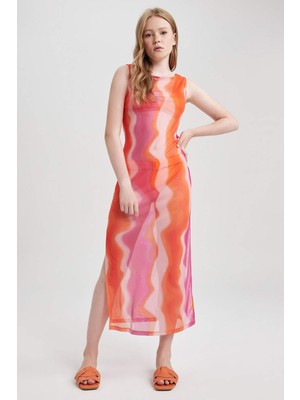 DeFacto Fall in Love Desenli Kolsuz Plaj Elbisesi B0222AX23HS