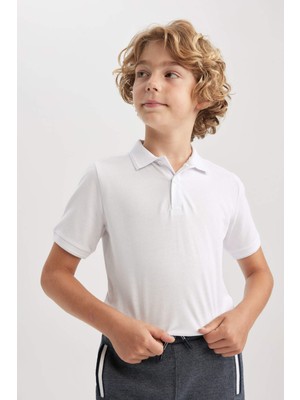 DeFacto Erkek Çocuk Beyaz Pike Kısa Kollu Polo Okul Tişörtü K1689A623AU