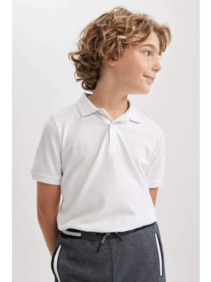 DeFacto Erkek Çocuk Beyaz Pike Kısa Kollu Polo Okul Tişörtü K1689A623AU